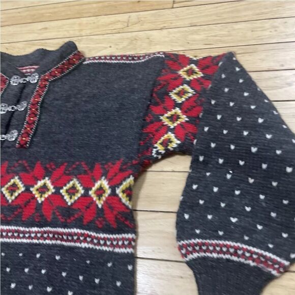 Vintage 80s 90s Wool Sweater Womens M FairIsle Winter Nordic Floral Gray Metal - Picture 15 of 16